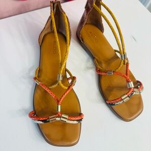 ALDO Braided Strappy Leather Sandals in Tan, Orange & Yellow